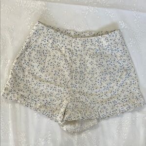 Floral High-Rise Shorts Cream with Blue Flowers All Over Embroidery Sz Small JR